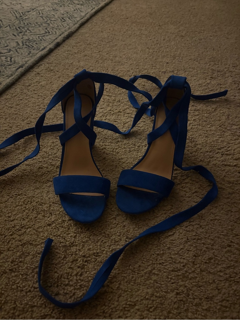 Blue Lace-Up Suede Women’s Heeled Sandals
